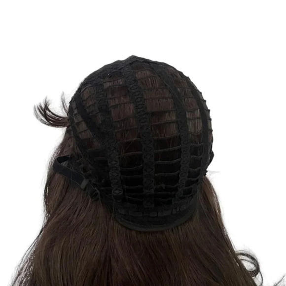 Vegan Wavy Chocolate Brown wig with bangs 25” - Picture 6 of 7